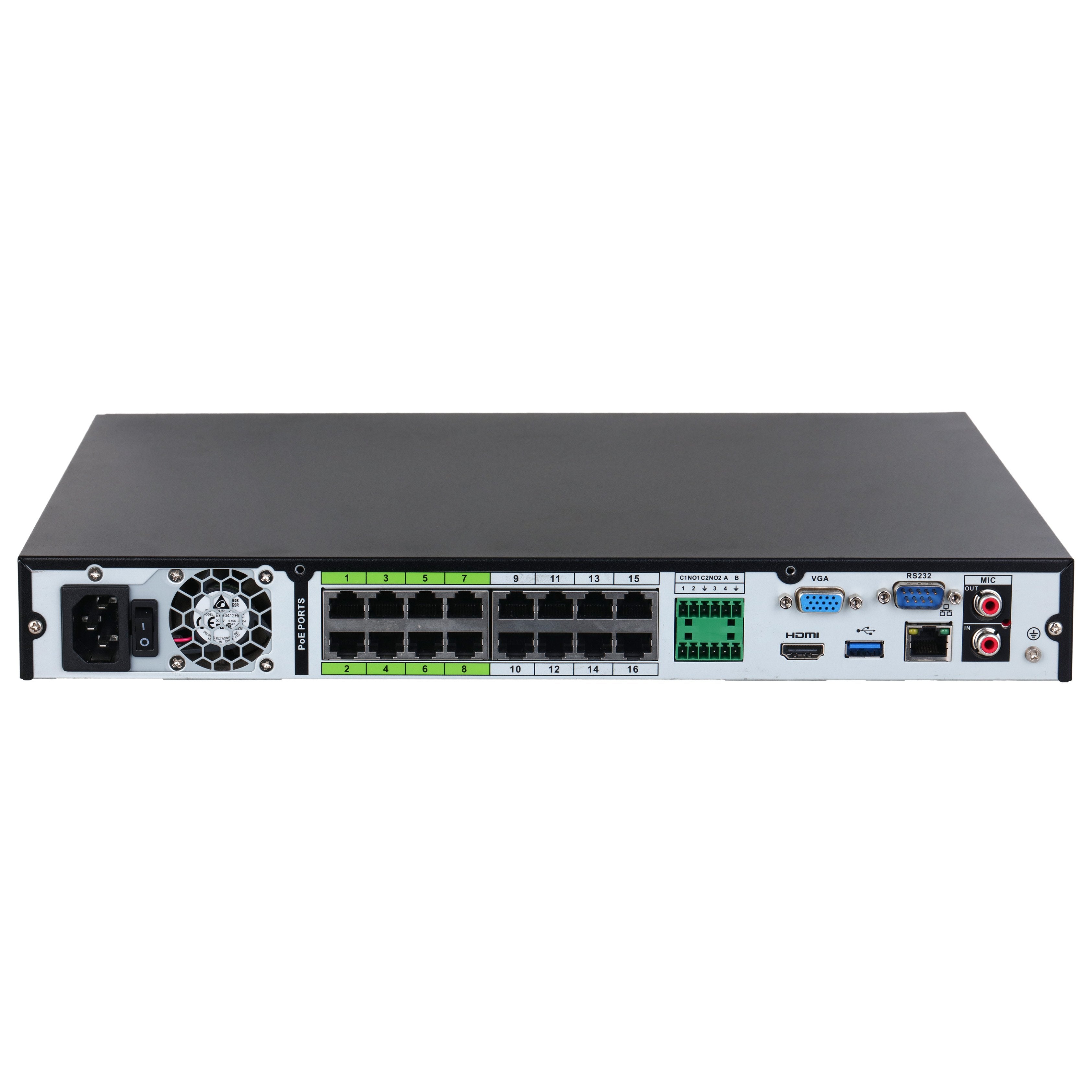 Dahua 16 Channel, WizSense AI Series, 16 x POE, 1RU, 384MB (200MB With AI Function Enabled), 1 x Gigabit NIC, 2 x HDD **NO HDD INSTALLED**