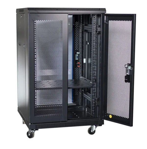 Certech 22RU 600 (W) x 900 (D) Premier Series Server Rack With 1 x Fixed Shelf, 4 x Fans, 1 x 6 Outlet Horizontal PDU, 25 x Cage Nuts, 4 x Castor Wheels & 4 x Levelling Feet