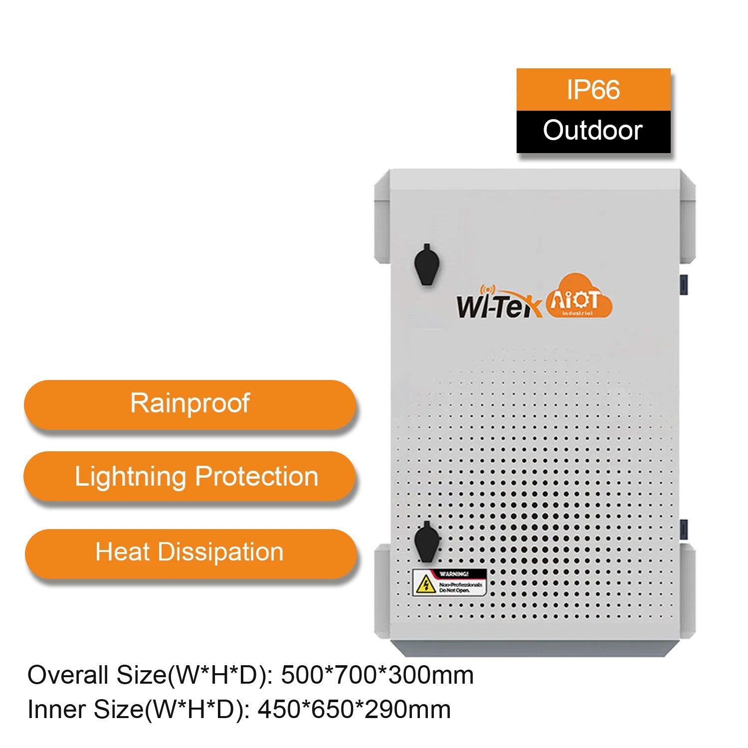 Wi-Tek Compact Large Outdoor Enclosure, Single Lock, IP66, IK10, 500W x 300D x 700H