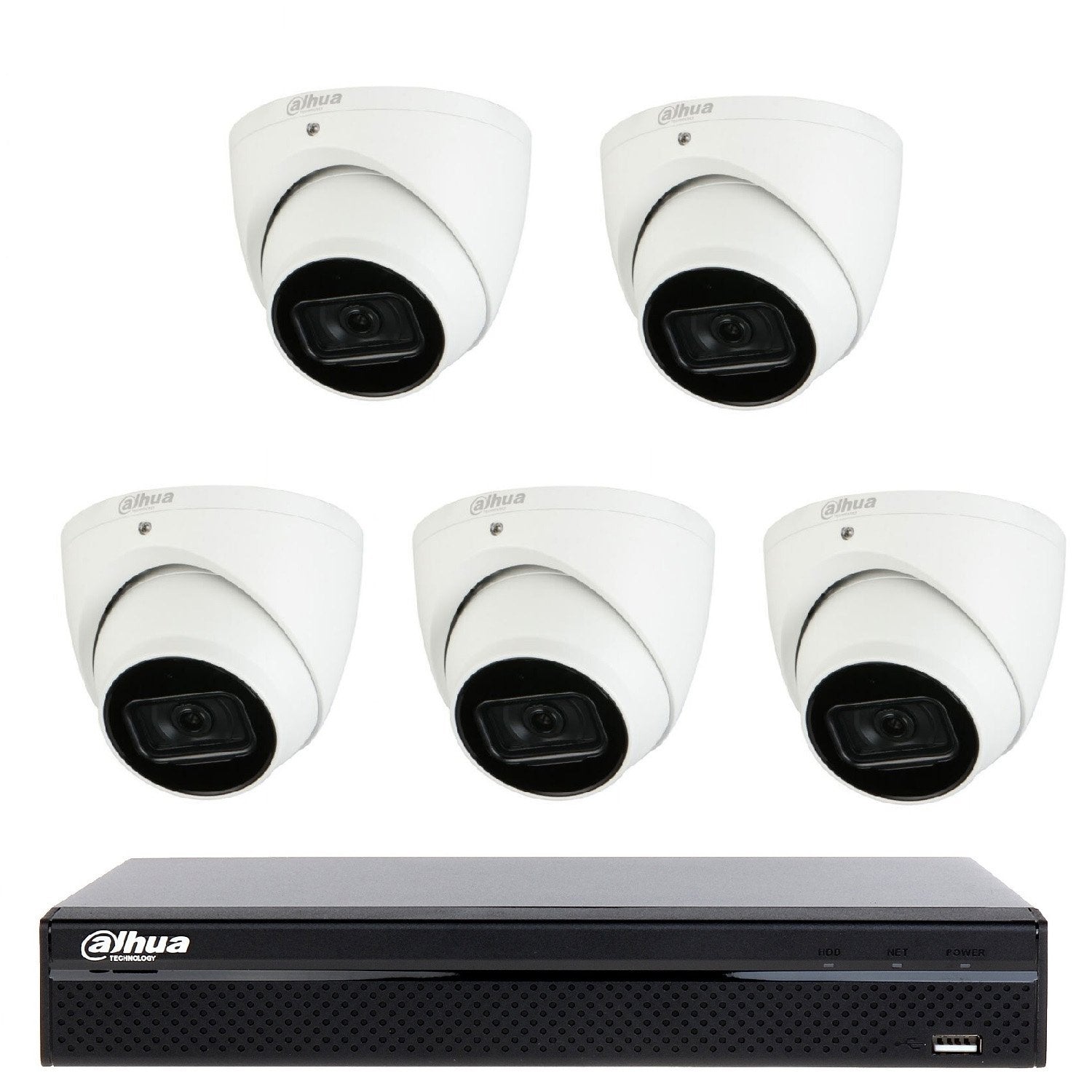 Dahua 8CH Lite Series 5MP Eyeball Kit - 1 x NVR4108HS-8P-4KS2/L-4TB, 5 x IPC-HDW2541EMP-AS-ANZ | Starlight, SMD Plus, 2.8mm, 120dB WDR, 30m IR (Wall Mount: PFB204W, Junction Box: PFA130-E)