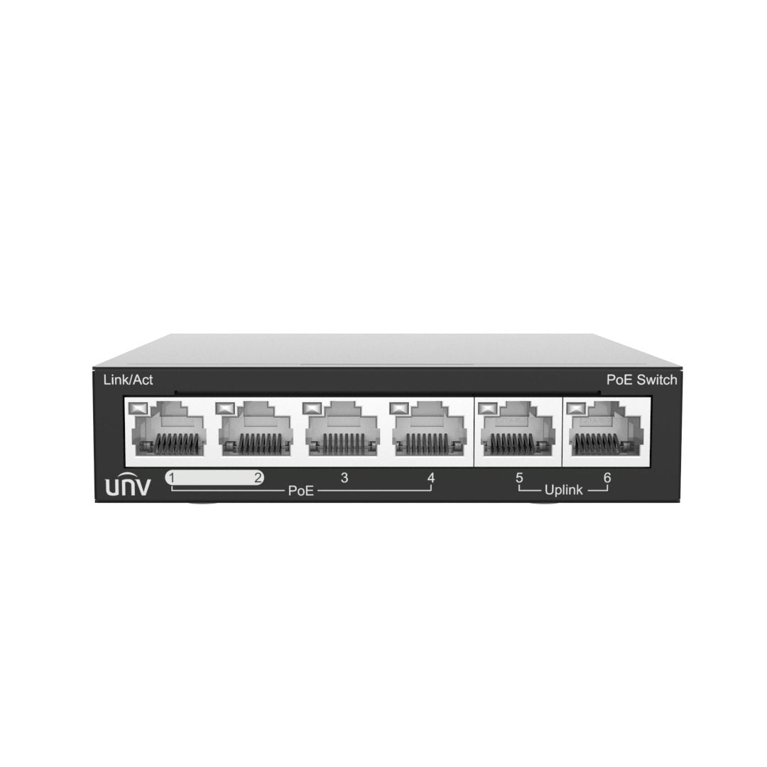 Uniview 4 x POE 10/100Mbps Ethernet Port Network Switch, 60W, Up to 250m Transmission Distance on EXTEND Mode, Max 30W Per Port