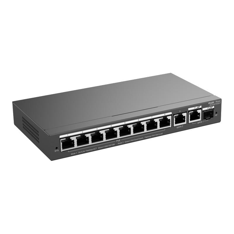 Ruijie Reyee 10-Port Gigabit Cloud Managed POE Switch, 8 x POE+, 1 x Gigabit Uplink, 1 x Gigabit SFP Combo Uplink, 120W, Desktop Mount