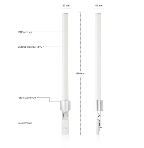 Ubiquiti AirMax 5.45 - 5.85 GHz MIMO Omni-Directional 13dBi 2x2 Antenna