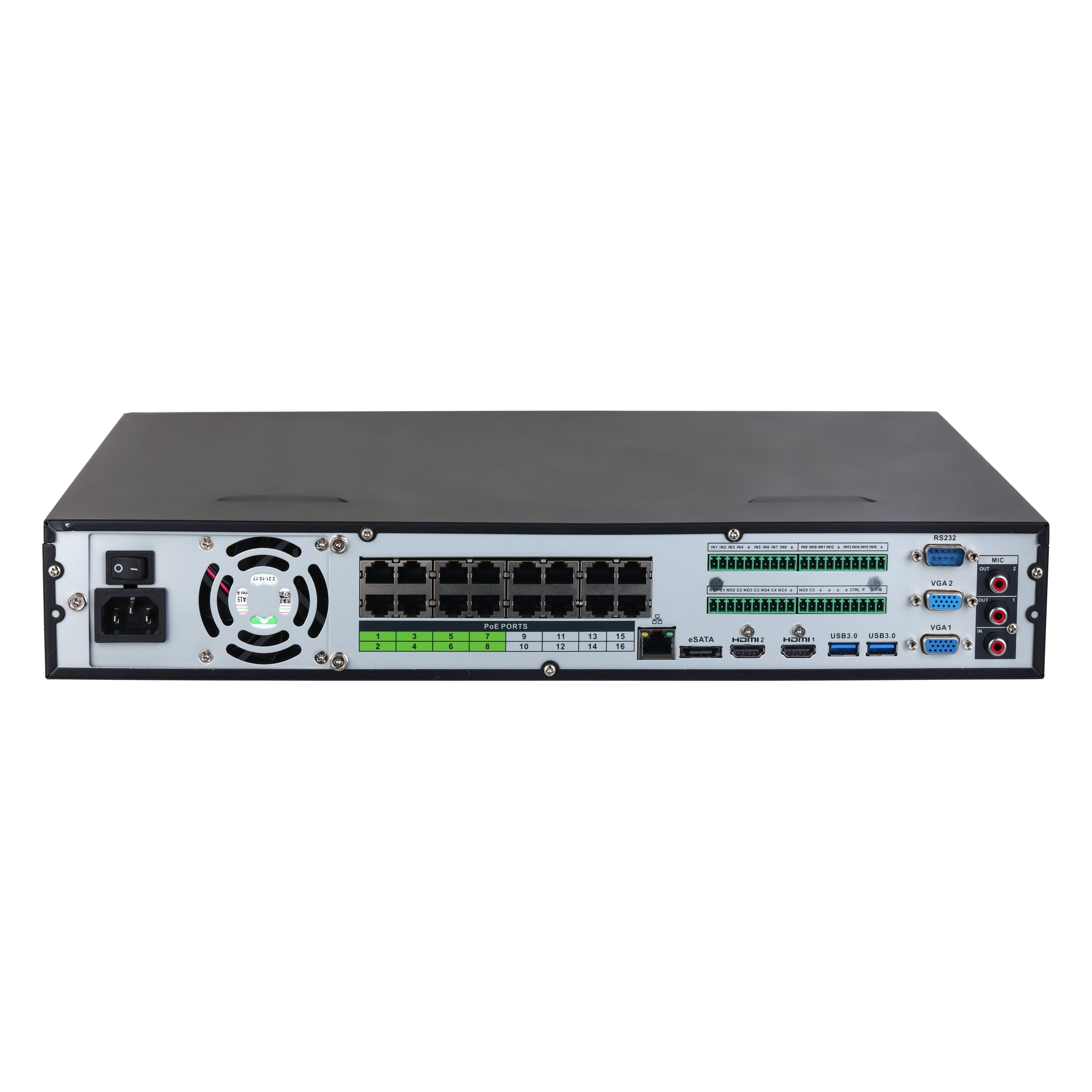 Dahua 32 Channel NVR, WizSense AI Series, 16 x POE (8 x EPOE), 1.5RU, 384MB (200MB With AI Function Enabled), 1 x Gigabit NIC, 4 x HDD **NO HDD INSTALLED**