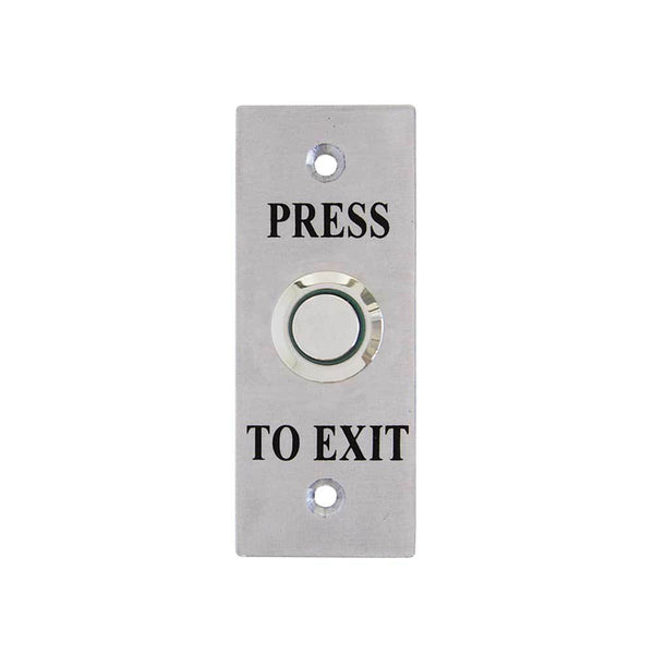 Secor Stainless REX, Stainless Steel Flush Push Button Green Illuminated, Architrave Plate "PRESS TO EXIT"