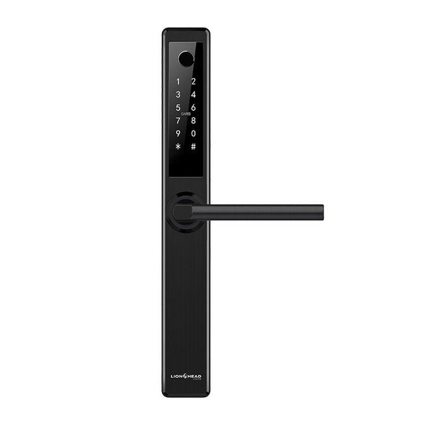 Lionhead Lock Erskine Luxe Series **BLACK** Electric Mortice Lock With BLE, PIN Entry, Fingerprint / Prox Reader, E-Key & Key Overridable Lock, Track Key 3585 Mortice **REQUIRES 4x AA BATTERIES**