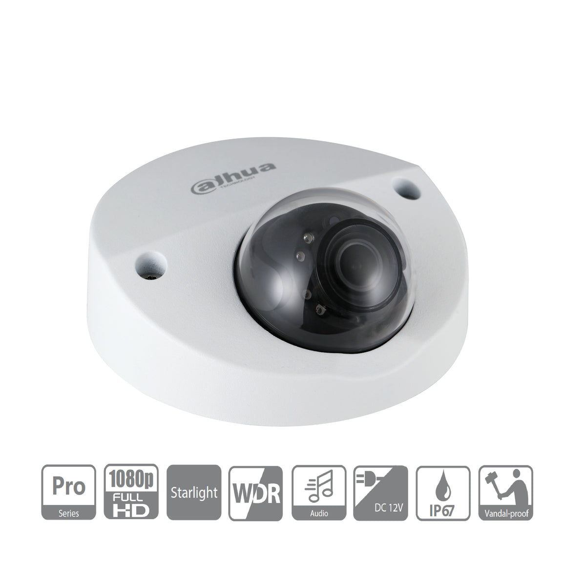 Dahua* 2MP HDCVI Pro Series IR Wedge Camera, Starlight, 2.8mm, 120dB WDR, 30m IR, 12VDC, IP67, IK10 (Wall Mount: PFB204W, Junction Box: PFA139)