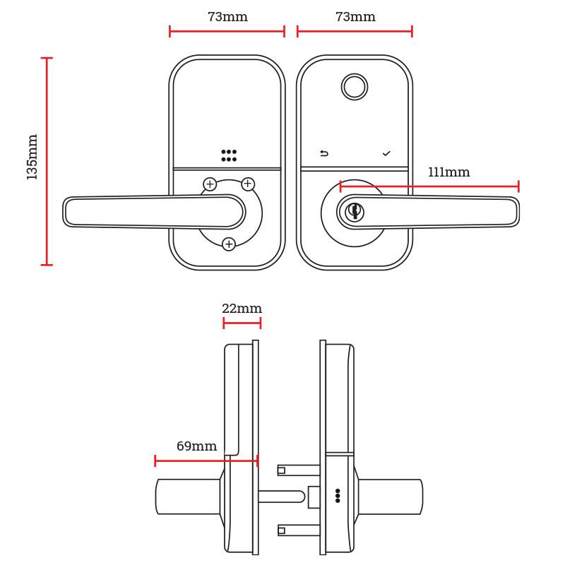 Lionhead Lock Carlisle Luxe Series **SILVER** Entrance Lock With BLE, PIN Entry, Fingerprint / Prox Reader, E-Key & Key Overridable Lock, PD Cylinder 60/70mm **REQUIRES 4x AA BATTERIES**