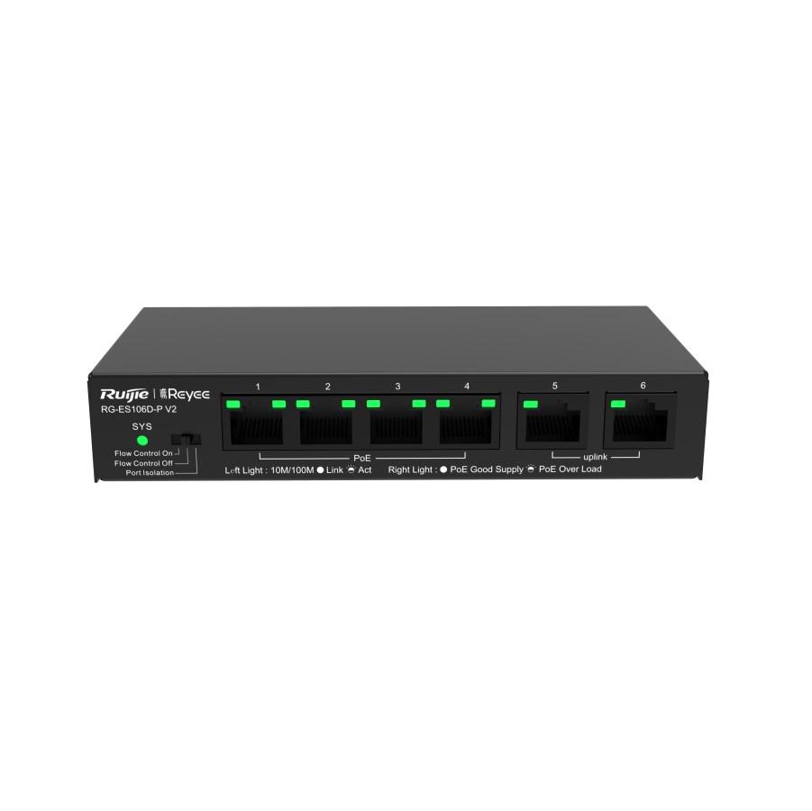 **SUPPLY DELAY (TBC)** Ruijie* Reyee 6-Port Unmanaged POE Switch, 4 x POE, 54W, Desktop / Wall Mount