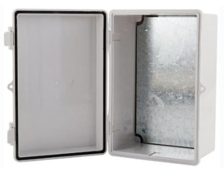 Elsema Plastic Enclosure (290H x 190W x 140D), Swing Cover, Plastic Latch, IP66, Includes Mounting Brackets