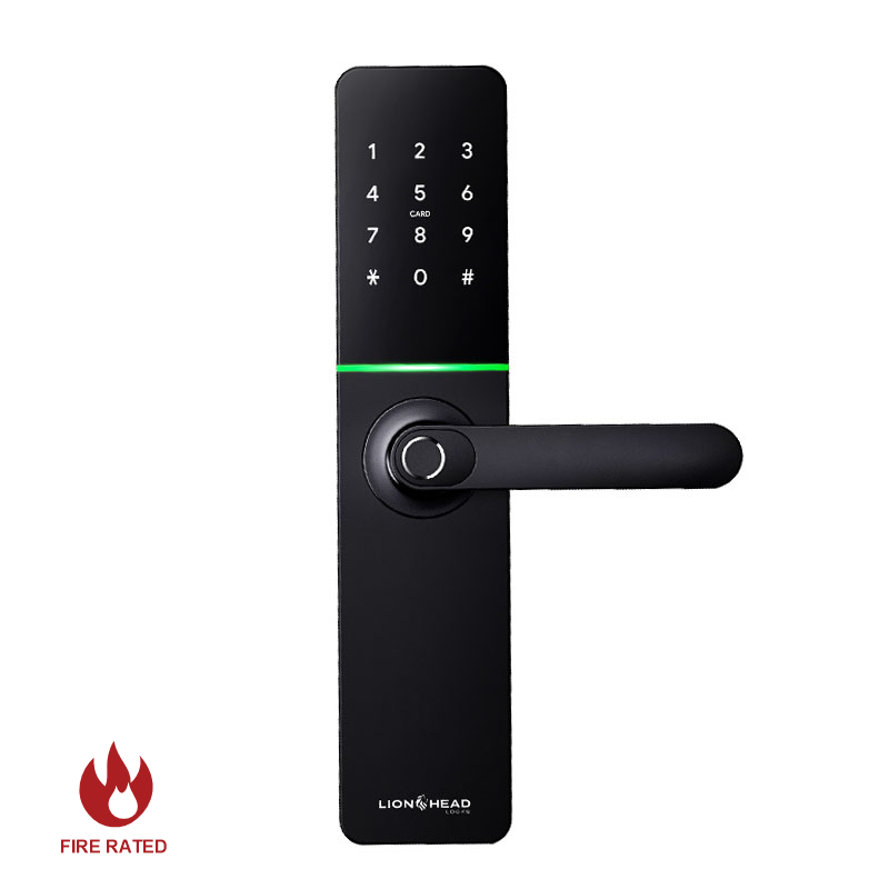 Lionhead Lock Enmore Luxe Series **BLACK** Leverset Electric Mortice Lock With BLE, PIN Entry, Fingerprint / Prox Reader, E-Key & Key Overridable Lock, Track Key 6068 FIRE RATED (ECORE & FIRECORE) **REQUIRES 4x AA BATTERIES**