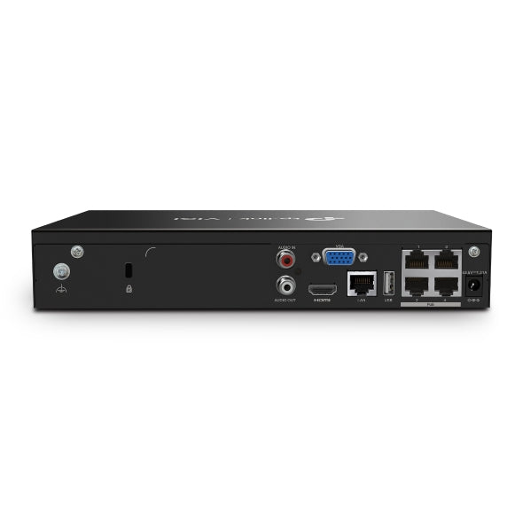 VIGI By TP-Link 4 Channel PoE NVR, 4K HDMI & VGA Output, 8MP Support, 4 Channel @ 4MP Decoding, 80Mbps Bandwidth, H.265+, Smart Detection & Alarms, Two-Way Audio, Simultaneous Playback, ONVIF, Remote Monitoring, Single SATA up to 10TB, 4× PoE+ Ports, 53