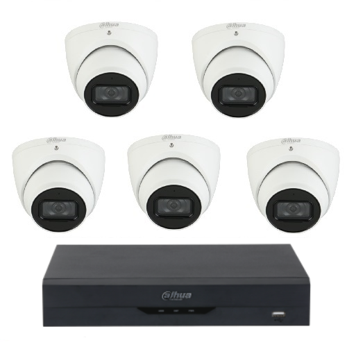 Dahua 8CH Lite Series 5MP Eyeball Lite AI Kit - 1× NVR4108HS-8P-AI, 5× IPC-HDW2541EMP-AS-ANZ | Starlight, SMD Plus, 2.8mm, 120dB WDR, 30m IR (Wall Mount: PFB204W, Junction Box: PFA130-E) **NO HARDDRIVE**