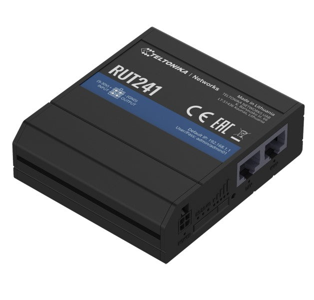 Teltonika 2-Port 4G Industrial Router With WiFi Range Up to 100 Meters In LOS, Up To 150Mbps, 1 x 10/100 Mbps WAN Port, 1 x 10/100 Mbps LAN Port, 2 x SMA LTE Antennas, 1 x RP-SMA WiFi Antenna **REQUIRES SIM CARD**