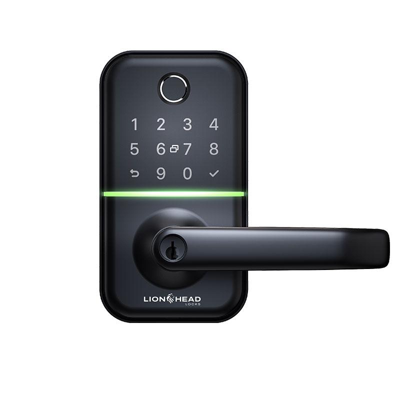 Lionhead Lock Carlisle Luxe Series **BLACK** Entrance Lock With BLE, PIN Entry, Fingerprint / Prox Reader, E-Key & Key Overridable Lock, PD Cylinder 60/70mm **REQUIRES 4x AA BATTERIES**