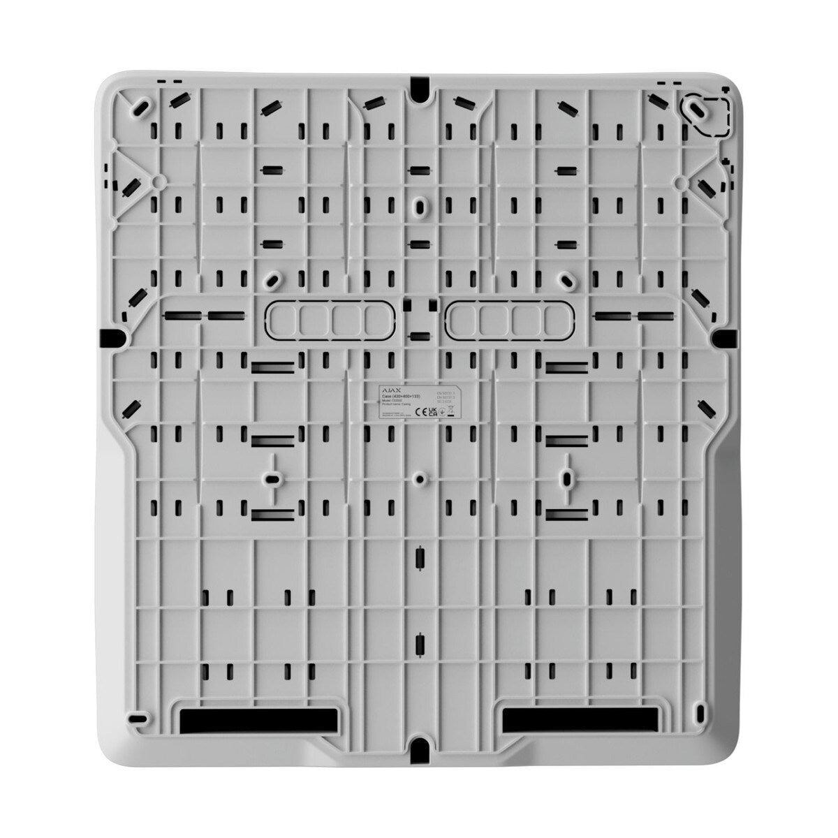 Ajax Case D (430) with dimensions of 430 × 400 × 133 mm has 8 slots for Superior LineProtect Fibra, Superior LineSplit Fibra, Superior MultiRelay Fibra, Superior LineSupply (45 W) Fibra, Superior LineSupply (75 W) Fibra, Hub Hybrid (2G)1, or Hub Hybrid