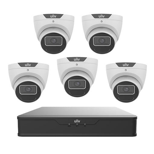 Uniview 8CH Prime II AI Series 6MP Turret Kit - 1 x NVR301-08X-P8-4TB, 5 x IPC3616SS-ADF28KM-I1 | Low Light, 2.8mm, 120dB WDR, 40m IR, Built-in Mic, IP67 (Wall Mount: TR-WM03-B-IN, Junction Box: TR-JB03-G-IN)