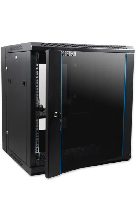 Certech 12RU 600mm Deep Swing Frame Cabinet With 1 x Fixed Shelf, 2 x Fans, 1x 6 Outlet PDU and 10 x Cage Nuts