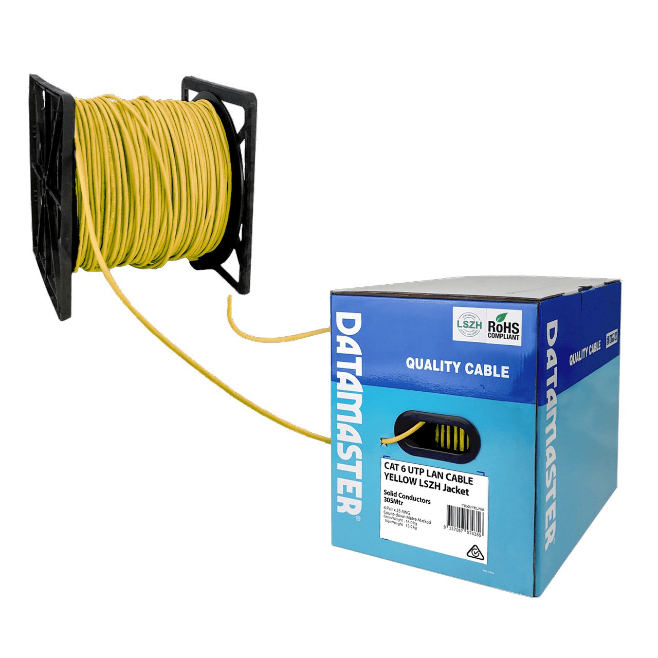 Datamaster 305M CAT6 Yellow UTP Solid Cable Roller Box, Low Smoke Zero Halogen