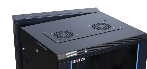 Certech 18RU 550mm Deep Swing Frame Cabinet With 1 x Fixed Shelf, 2 x Fans and 10 x Cage Nuts