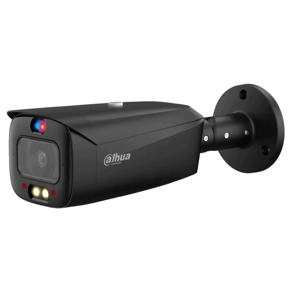 Dahua 8MP IP WizSense AI Series Full Colour Active Deterrence TiOC 2.0 Bullet, SMD, Perimeter, Starlight, 2.8mm, 120dB WDR, 30m IR / White Light, POE / 12VDC, IP67, MicroSD, Built-in Dual Mics / Speaker, Red / Blue Lights **BLACK** (Junction Box: PFA130