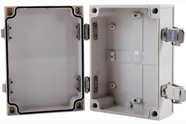 Elsema* Plastic Enclosure (175H x 125W x 75D), Swing Cover, Stainless Latch, IP66, Includes Mounting Brackets