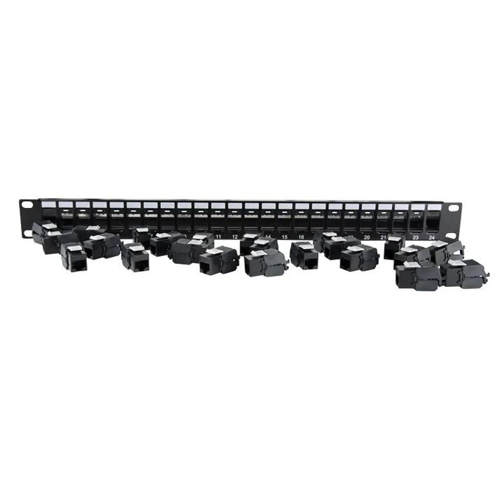 Certech 24 Port 19" CAT6A Patch Panel, With 24 x Cat6A Tool Less Keystone Jacks