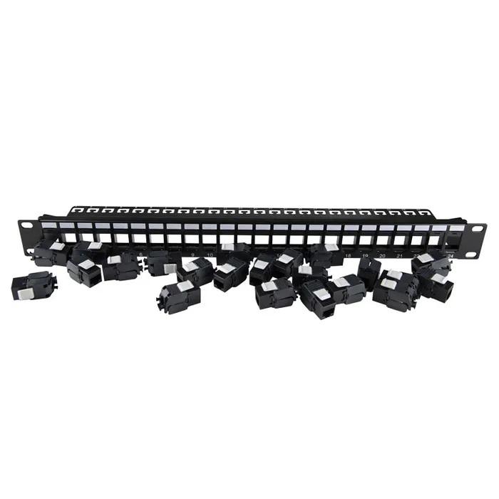Certech 24 Port 19" CAT6A Patch Panel, With 24 x Cat6A Tool Less Keystone Jacks
