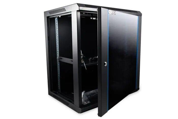 Certech 18RU 450mm Deep Wall Mount Cabinet With 1 x Fixed Shelf, 2 x Fans and 10 x Cage Nuts