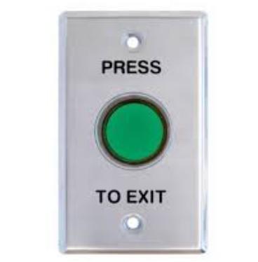 **CLEARANCE** Secor Stainless REX, Flush Mount Green Illuminated Button, Standard GPO Plate "PRESS TO EXIT"