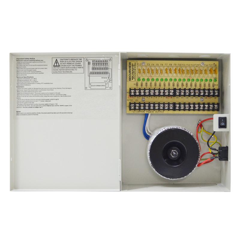 Securview 24VAC 10A Wall Mounted Power Supply, Battery Back-Up, 18 x Independent Outputs