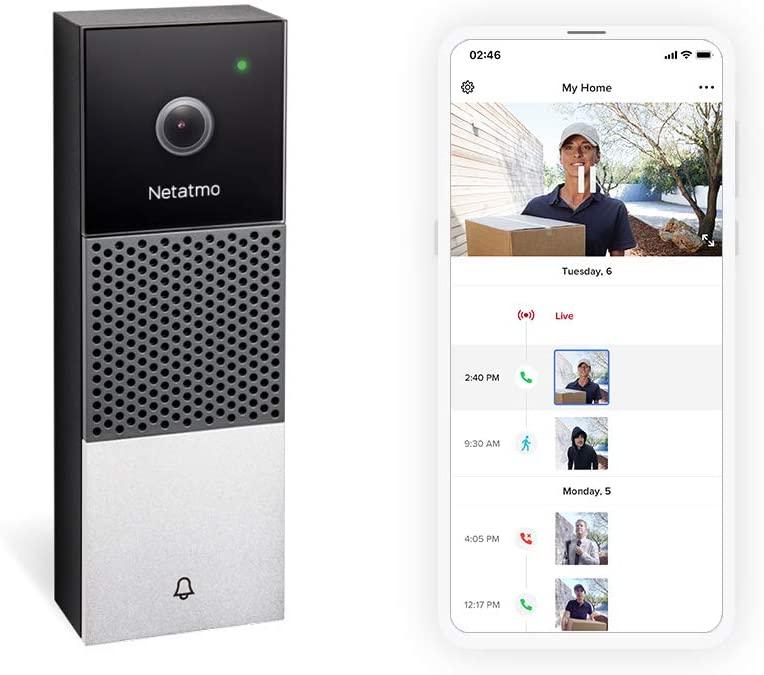 Netatmo 2MP WiFi Video Doorbell With Chime Function, 15m IR, 8-24VAC Or 230VAC, 2.4GHz WiFi Connectivity, IP44, MicroSD, Supplied With Transformer / 1 x 8GB MicroSD Card / 1 x Face Plate & 1 x Angle Bracket