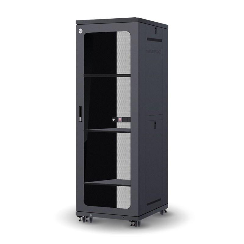 Zankap 42RU 600mm Deep Freestanding Cabinet With 2 x Fixed Shelves, 2 x Fans, 1 x 6 Way PDU, 10 x Cage Nuts, Lockable Glass Front Door, Rapid Build Flatpack