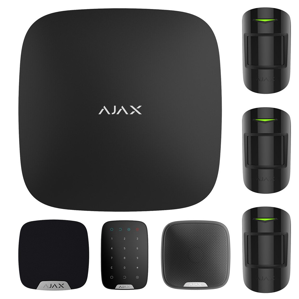 Ajax Hub 2 Home Kit BLACK - 1 x Hub 2 Dual SIM 4G / Ethernet - 3 x MotionProtect PIR - 1 x HomeSiren - 1 x StreetSiren - 1 x KeyPad