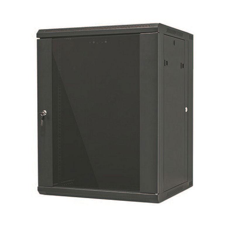 Zankap* 18RU 600mm Deep Wall Mount Cabinet With 1 x Fixed Shelf, 10 x Cage Nuts, Lockable Glass Front Door, Rapid Build Flatpack