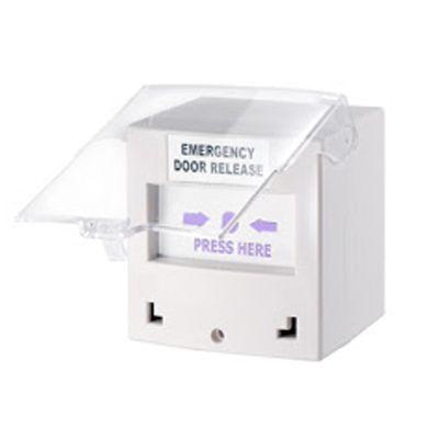 CQR* White Emergency Door Release Breakglass, Resettable, Backlight & Buzzer, D/Pole With Flip Cover