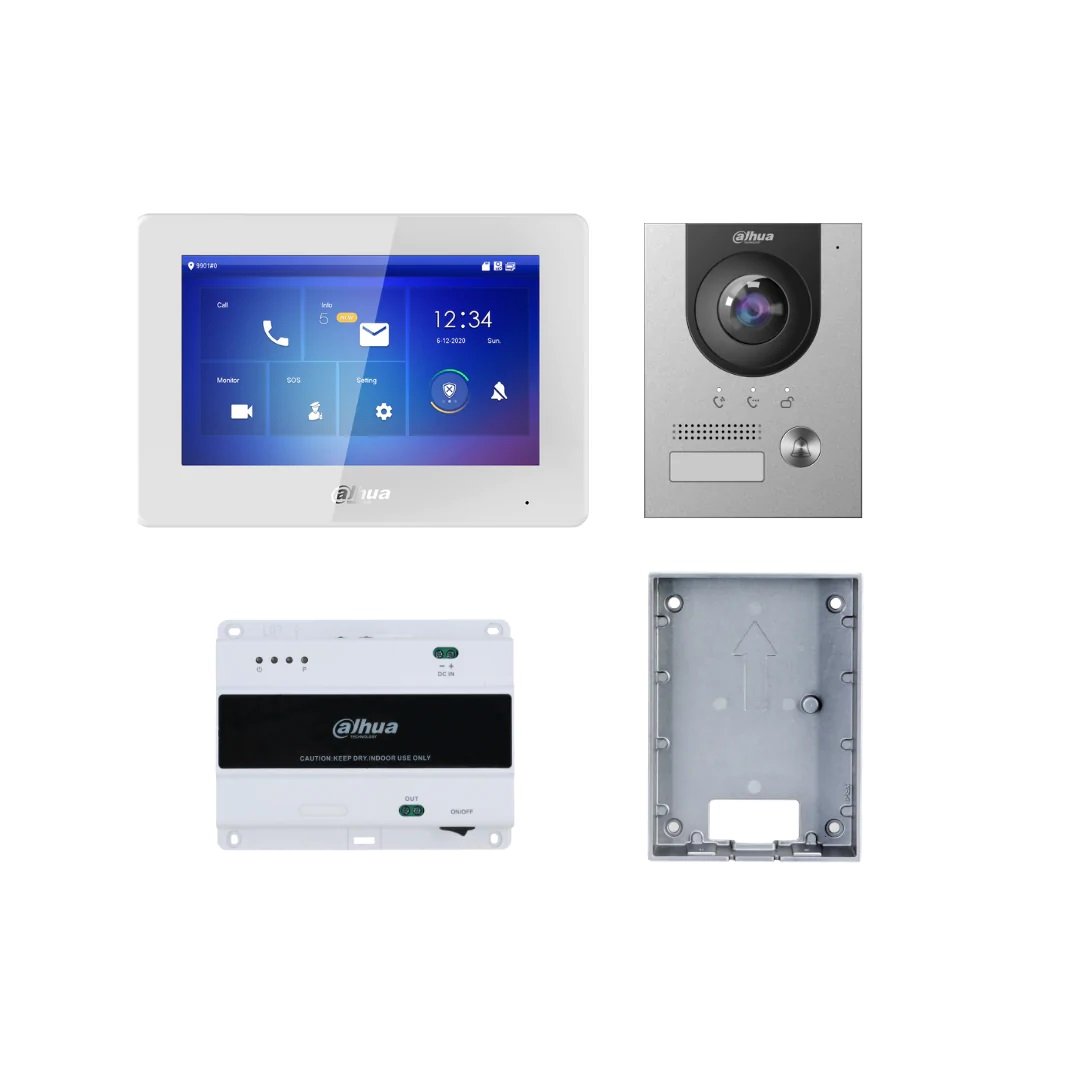 Dahua IP / 2W 7" Intercom Kit WHITE - Includes 1 x VTH5422HW White Touchscreen, 1 x DHI-VTO2202F-P-S2 2MP **SURFACE** Mount 1PB External Station, 1 x VTNS1001B-2 2-Wire Switch, 1 x VTM115 Surface Mount Back Box **Supports One Key Config**