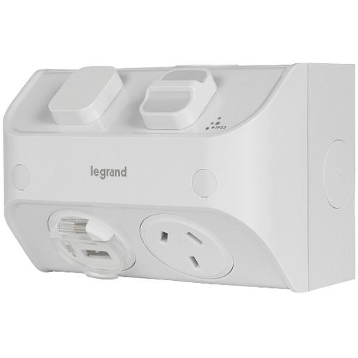 Legrand* Aqua Life Weatherproof Single 10A Powerpoint With USB Type A & C, IP53 **LIMESTONE GREY**
