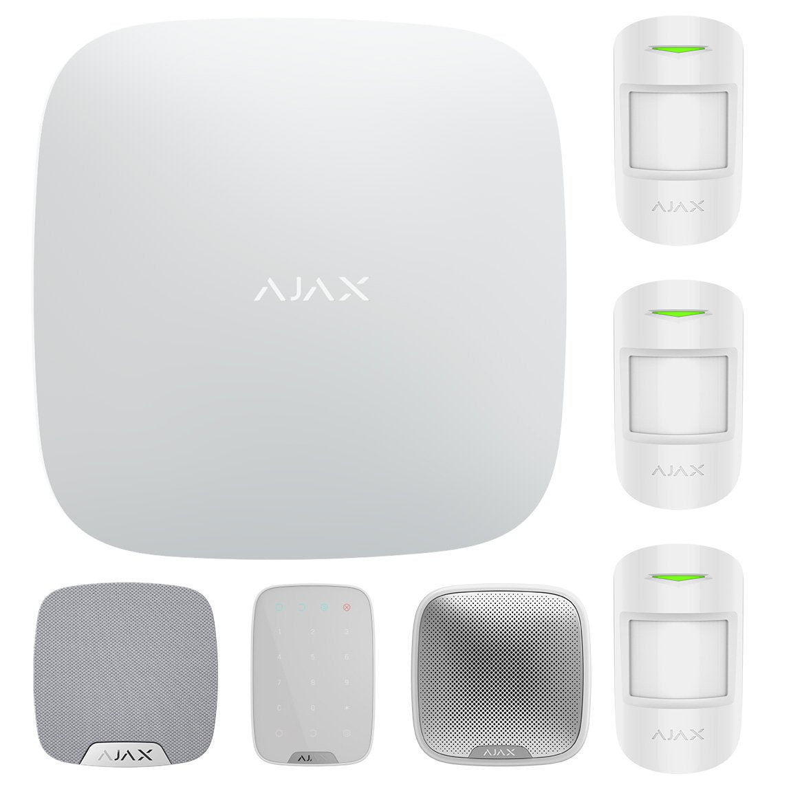 Ajax Hub 2 Home Kit WHITE - 1 x Hub 2 Dual SIM 4G / Ethernet - 3 x MotionProtect PIR - 1 x HomeSiren - 1 x StreetSiren - 1 x KeyPad