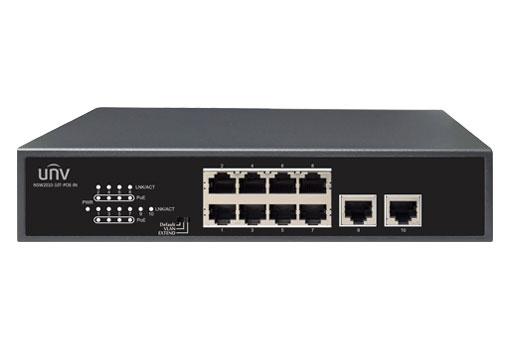 Uniview 8 x POE 10/100Mbps Ethernet Port Network Switch, 120W, Up to 250m Transmission Distance on EXTEND Mode, 2 x Uplink, Max 30W Per Port