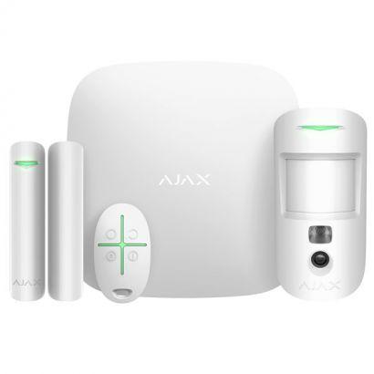 Ajax Pre-Assembled Starter Kit Cam Plus With Hub 2 Plus  WHITE - Includes 1 x Hub 2 Plus Dual SIM 4G / Ethernet / WiFi - 1 x MotionCam PIR - 1 x DoorProtect Reed Sensor - 1 x SpaceControl Fob