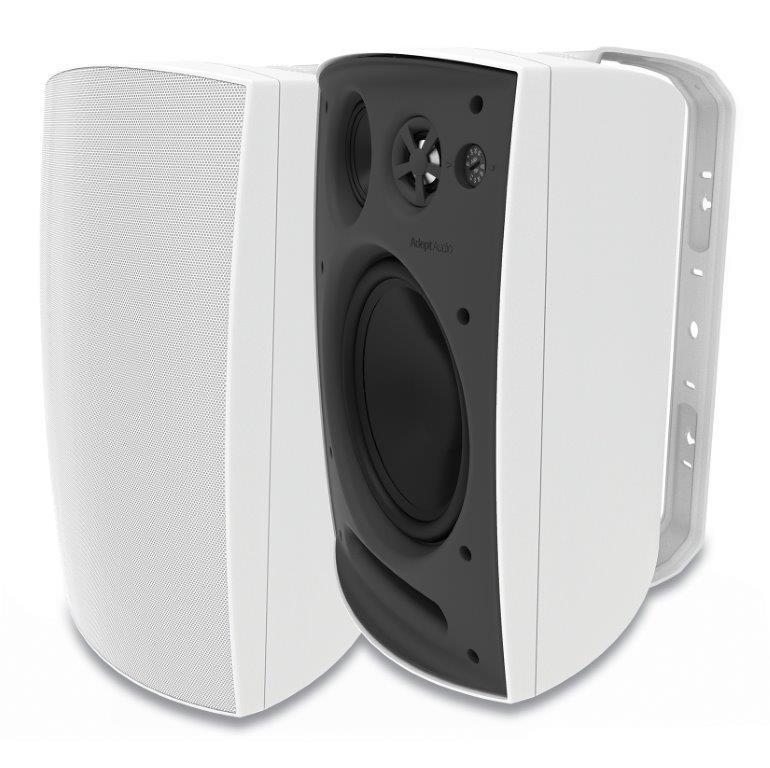 **SALE** Adept Audio 8" Indoor / Outdoor 3-Way Premium On-Wall Speaker WHITE With Injection-Molded Polypropylene Woofers, Front Mounted 70V/100V Taps, 100W ***PAIR***